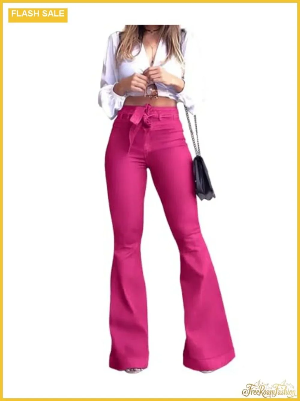 Women's High Waisted Bell Bottom Jeans Wide Leg Flared Denim Pants with Belt